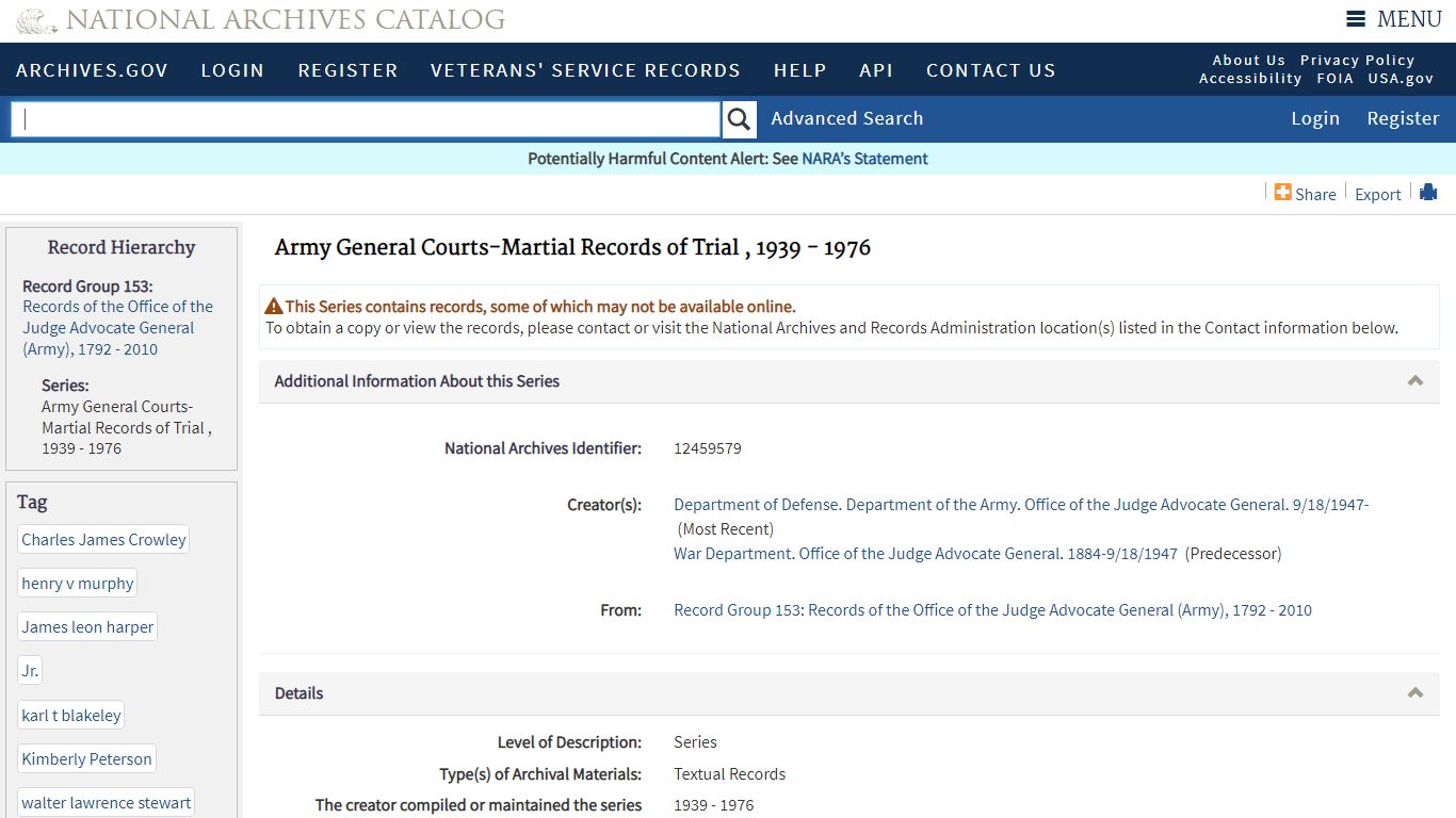 Army General Courts-Martial Records of Trial - Archives